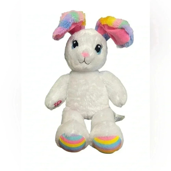 Build-A-Bear Sweet Stripes White Rainbow Bunny Rabbit BAB Easter Stuffed Animal - Picture 1 of 9